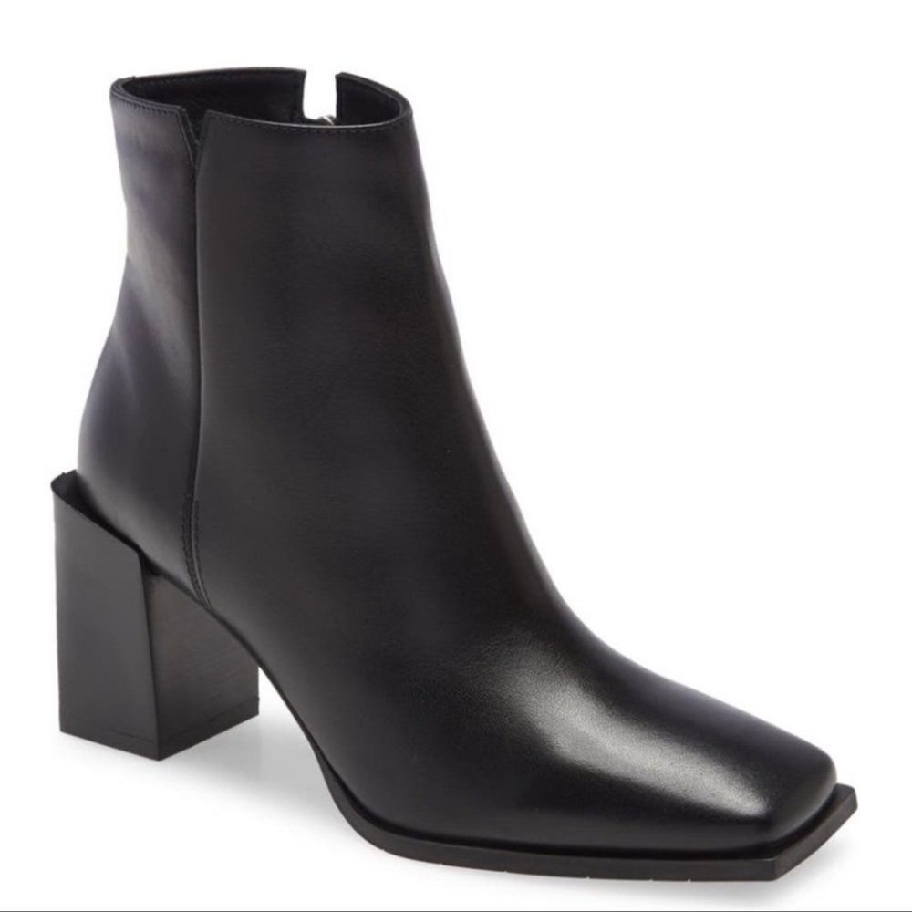 Aquatalia Emilee Square Toe Waterproof Black Leather Ankle Bootie 8.5M $495